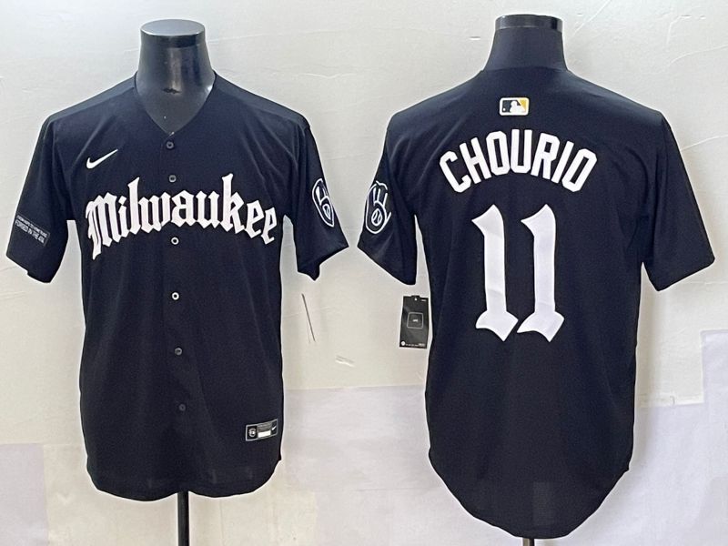 Men 2025 Milwaukee Brewers #11 Chourio Black Five generations Joint Name Nike MLB Jersey style 2